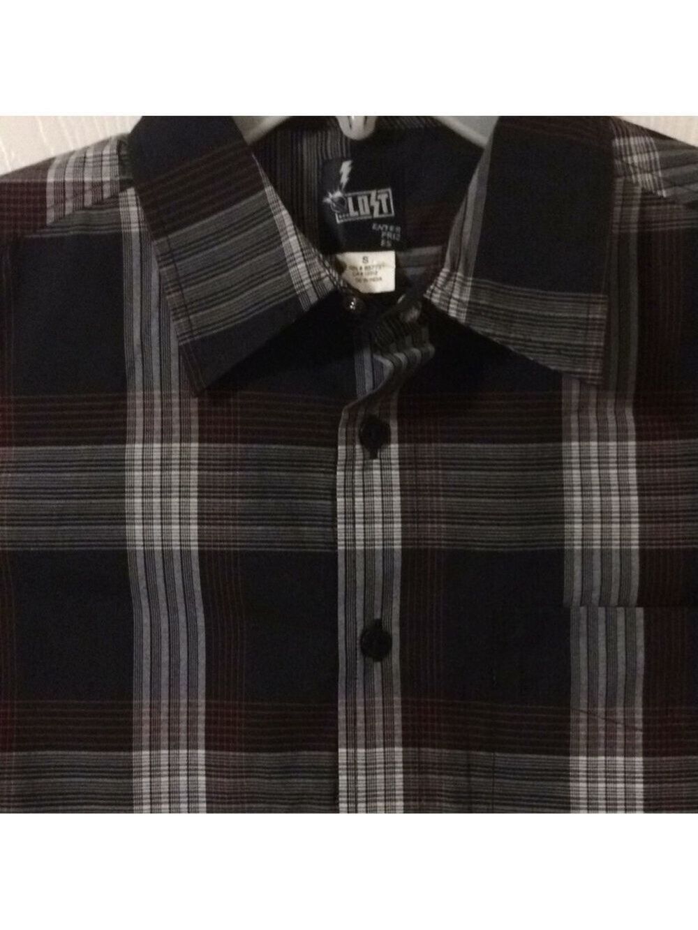 Black plaid short sleeve button down casual striped camp shirt
